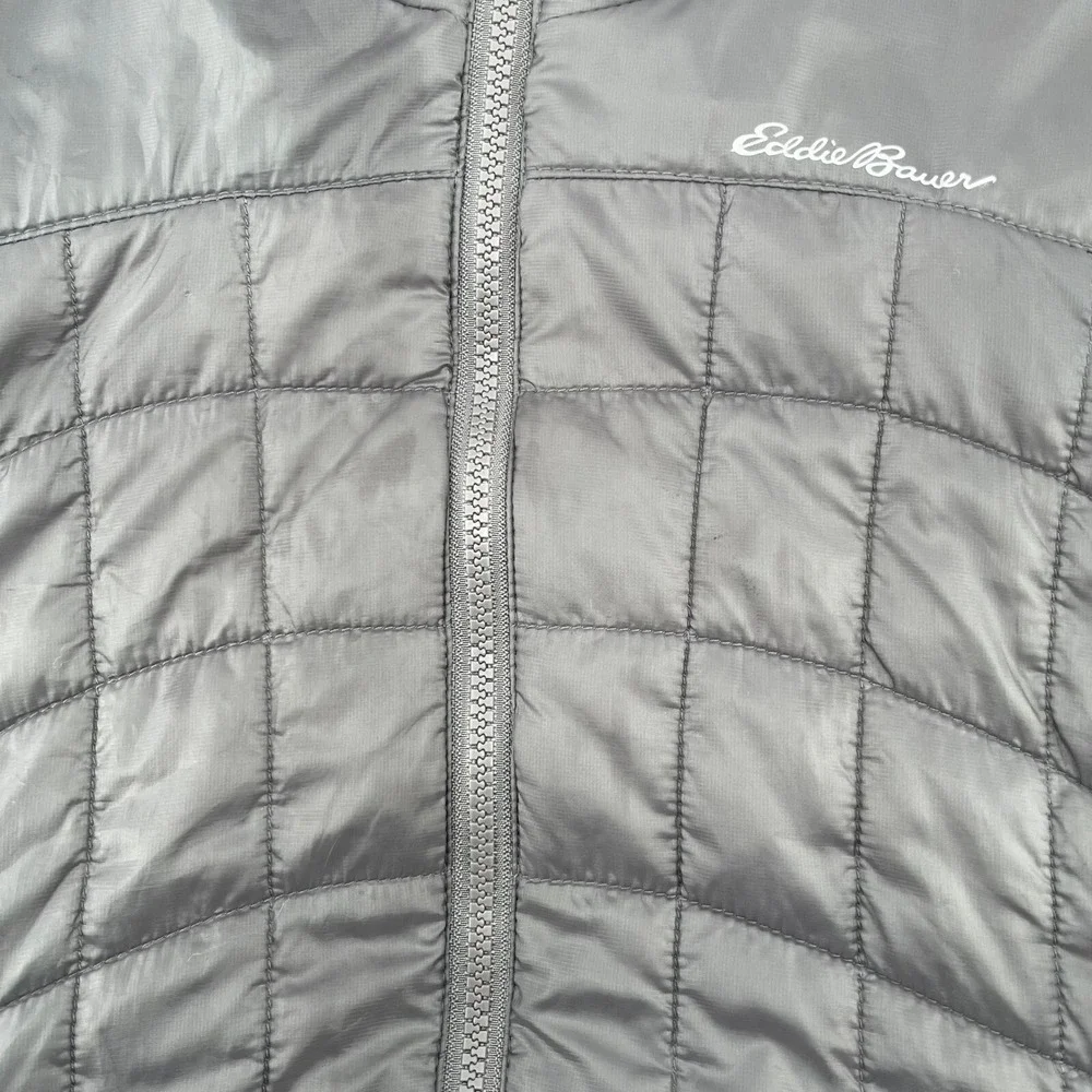 Eddie Bauer Reversible Fleece‎ Puffer Jacket Hooded Orange Gray Kids S